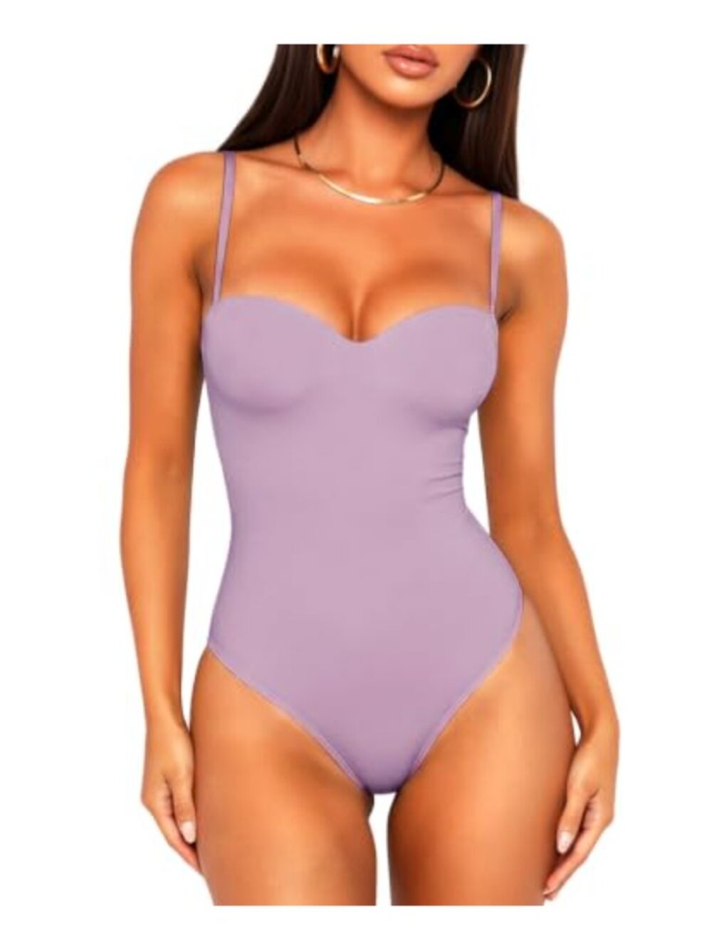 Sweetheart Neck Cami Bodysuit Built in Bra Convertible Straps Tummy Control